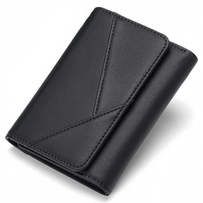Korte portemonnee - Leren portemonnee - Kort - 12,5*10*2,5 cm - Zwart - 1 stuk
