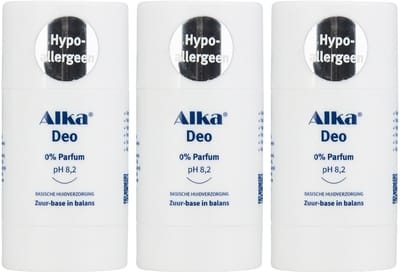 Alka® Deo 3x 30ml - 0% Parfum - Hypoallergeen Basische Deo pH 8,2 - Vegan & Natuurlijke en Gezonde Deodorant - 0% Aluminium - Deodorant Stick - Unisex