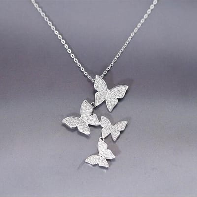 Collier avec pendentif en argent sterling 925 de haute qualité et tendance avec chaîne de clavicule en cristal papillon pour femme H300 gray
