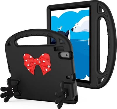 Kinderhoes - Schokbestendig - Lichtgewicht - Boogknoop Schattig - Handvat Kickstand Geschikt voor: Apple iPad Air 1/2 / Pro 9.7 / 2017/2018 - Zwart