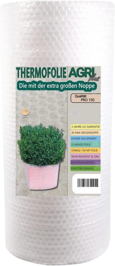 Isolatie Luchtkussenfolie 1,5 m Breed - Beschermfolie voor Planten, Vorstbescherming en Overwintering, 30 mm Noppen, 150 My, UV-bestendig