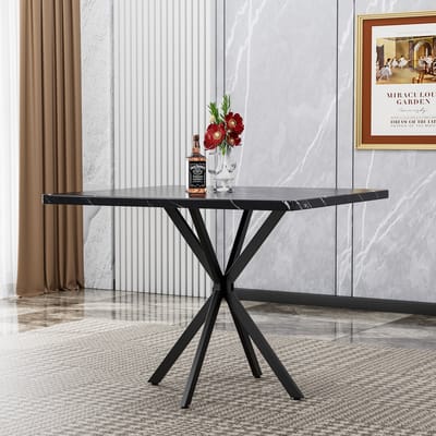 OKWISH Vierkante Eettafel – Ruimtebesparend En Stevig – Voor Keuken, Eetkamer En Kantoor – Hout En Metaal Zwart – 98×98 cm