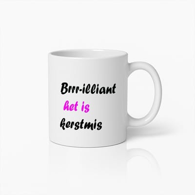 Feestelijke Witte Koffiemok met Grappige Nederlandse Kersttekst 'Brrr-illiant het is kerstmis' – Perfect Cadeau voor de Feestdagen