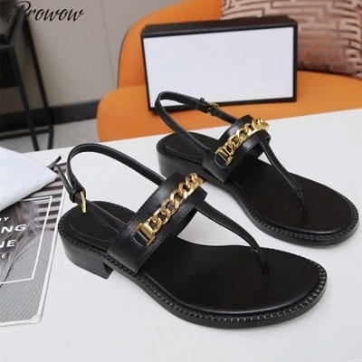 Prowow Sandalen Dames Ketting Decor Echt Leer Flip Flop Slippers Mode Luxe Merk Designer Damesschoenen damessandalen 41
