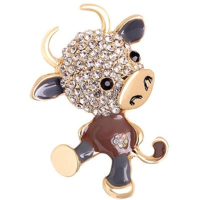 Broches Taureau Strass Pour Femmes Broche Veau Zodiaque Broche Animale marron