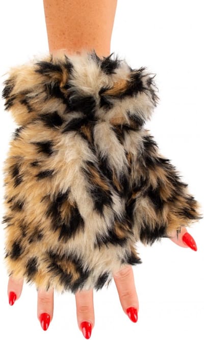 KIMU® Vingerloze Handschoenen Panterprint Bont - Handschoen Zonder Vingers - Kattenpootjes Dierenpootjes Panter Luipaard Cheetah Fleece Festival