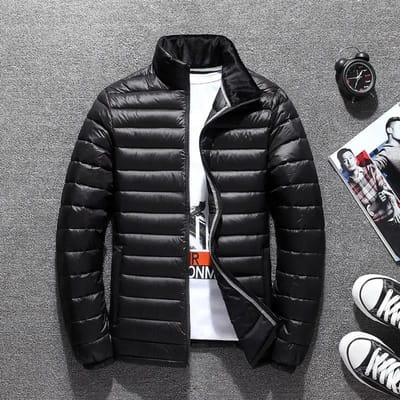 Doudoune ultralégère pour homme, veste courte portable à col montant, veste d'hiver de grande taille XXXL noir