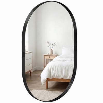 HOMCOM Wandspiegel - Aluminiumlegering, Gehard Glas - 60 x 4 x 90 cm - Zwart