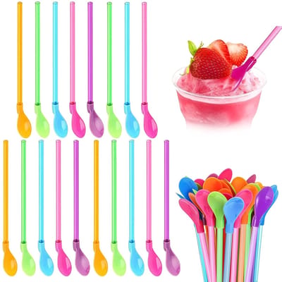 Dailygoods- Slush-rietjes 15 stuks - Herbruikbare 2-in-1 - Kunststof Rietjes - Ideaal voor Smoothies/Cocktails - BPA-vrij/Duurzaam