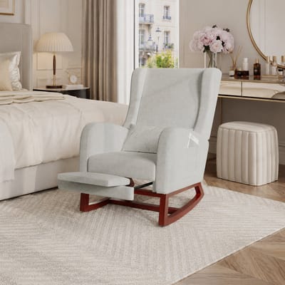 Schommelstoel met kussen en voetensteun – Relaxstoel, loungestoel met zijzakken - Voedingsstoel voor de babykamer – fauteuil voor de woonkamer - TV-stoe - Licht Grijs