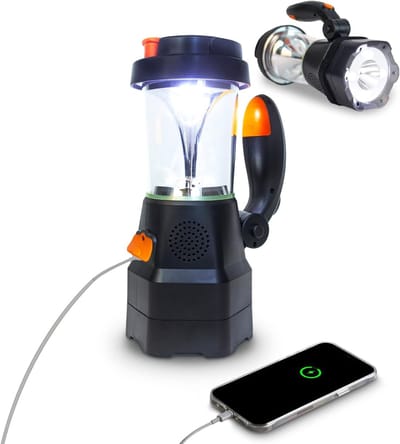 SnelShoppen - 4en1 LED Campinglamp met Oplaadbare USB & Hand Crank, Noodradio, Powerbank en SOS Alarm - Ideaal voor Kamperen, Stroomuitval en Blackout