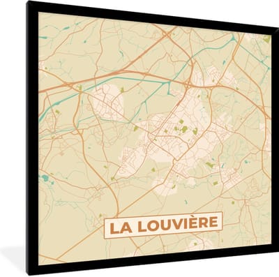 Fotolijst incl. Poster - Vintage - Retro - Kaart - Plattegrond - Stadskaart - La Louvière - 40x40 cm - Posterlijst