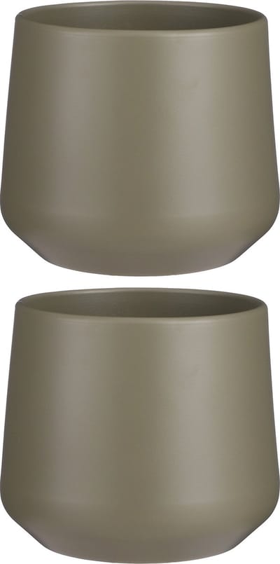 2x stuks bloempot mat donkergroen keramiek voor kamerplant H18 x D21 cm - Mica Decorations plantenpotten