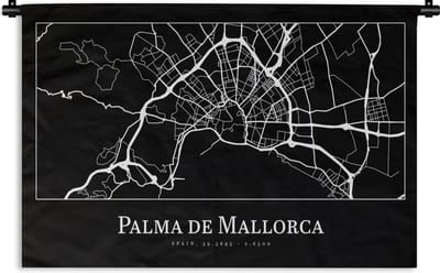 Wandkleed - Wanddoek - Plattegrond - Stadskaart - Palma de Mallorca - Kaart - 180x120 cm - Wandtapijt