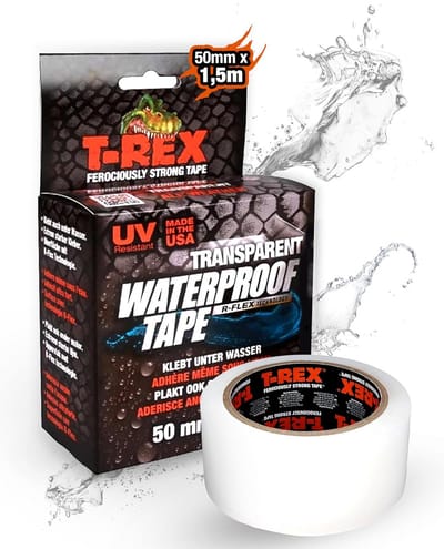 T-REX – Waterdichte transparante plakband 50 mm x 1,5 m – Zelfklevende reparatietape voor zwembaden, buitengebruik, scheuren en lekkages – Onderwaterreparatie van zwembaden – UV- en hittebestendig – Flexibel en extreem sterk