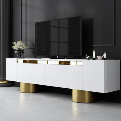 Asir - TV-standaard - Wit, Goud - 100% met melamine gecoat spaanplaat - 35 x 180 x 10 cm