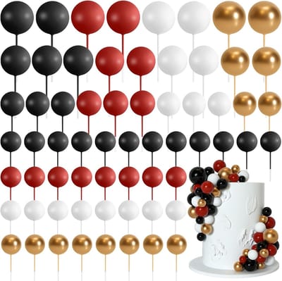 75 stuks taartballen topper decoraties schuim cupcake topper mini ballon taart topper picks voor deco verjaardagsfeestje bruiloft (zwart, rood, goud, wit)
