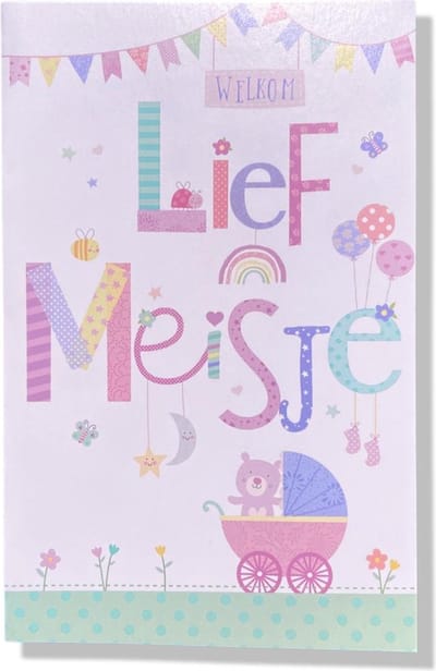 Lief Meisje - Luxe geboortekaartje meisje - 12x17cm - Gevouwen wenskaart met envelop