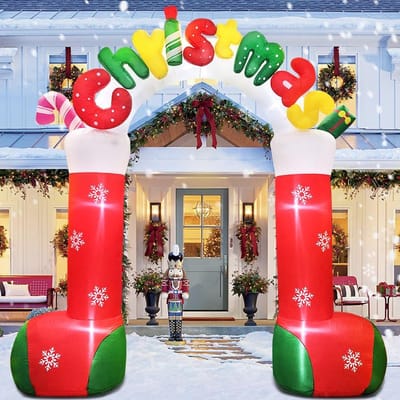 Grote 10 FT opblaasbare kerstboog voor buitendecoraties, vrolijke kerstboog opblaasbare tuindecoraties, kerstdecoratie voor de feestdagen, voortuin, gazon, tuindecoratie, kerstdecoratie