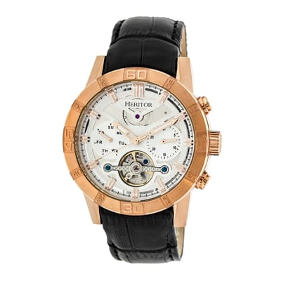 Heritor Automatic Hannibal Semi-Skelet Horloge met Leren Band - Roségoud/Zilver