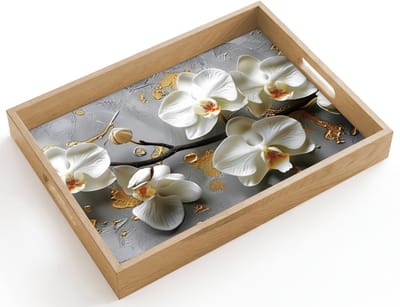 Dienblad hout 40x30 cm - Schootdienblad - Bloemen - Orchidee - Abstract - Modern - Borrelplank rechthoek - Plateau dienbladen