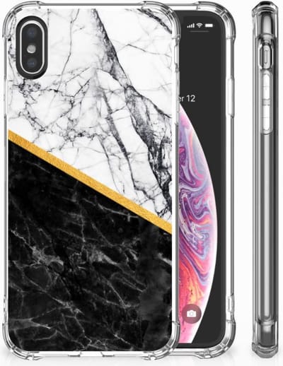 Back Cover voor Apple iPhone X | Xs Anti-Shock Hoesje Marmer Wit Zwart - Origineel Cadeau Man
