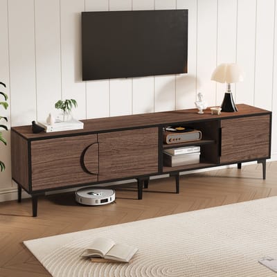 PHOEBE CAT TV-kast - Walnootafwerking - Verstelbare planken - Geschikt voor TV's van 80 inch - Bruin
