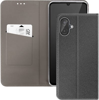 Avizar Flip Hoesje Geschikt voor Samsung Galaxy A07 met Gestreept Effect, Kaarthouder en Standfunctie, Zwart