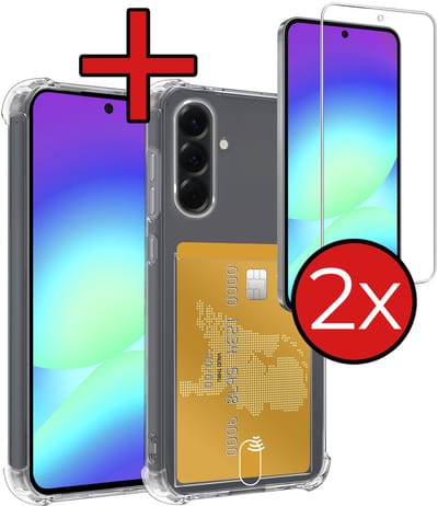 Hoesje - Geschikt voor Samsung Galaxy A56 - Met 2x Screenprotector - Pashouder - Kaarthouder - Back Cover - Telefoon Hoes Shockproof - Siliconen Case - Shock Proof - Pasjes Houder - Telefoonhoes - Transparant