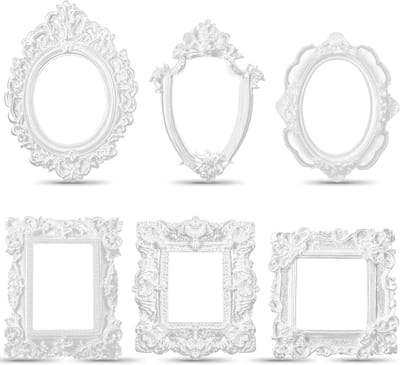 Set van 6 Vintage Mini Fotolijsten - Witte Miniatuur Fotolijsten voor Muur, Tafel en Plank - Decoratieve Resin Fotolijsten voor Kleine Foto's