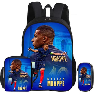 Rugzak 3-delige Set M-Mbappe Boekentas Voetbalster Schoudertas Etui kind Mochila Sport Schooltas Kinder Cadeau Rucksack blue