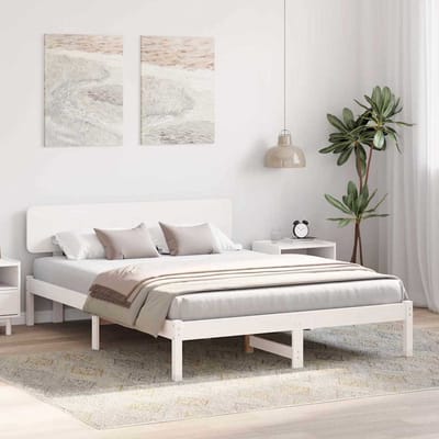 vidaXL - Bedframe - met - hoofdeinde - Wit - 200 - x - 200 - cm - Massief - grenenhout