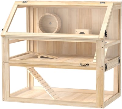 Hamsterkooi - 3 Niveaus - Verwijderbare lade - Hout - 80L x 50B x 76H cm - Natuurhout
