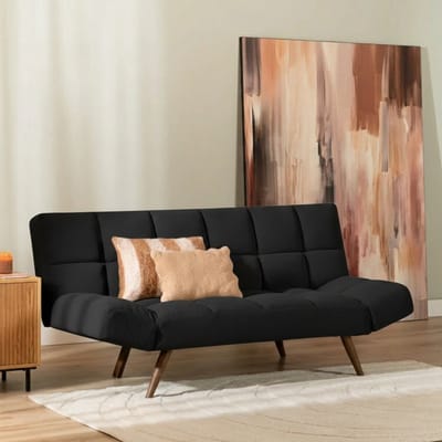Bronx71® Velvet slaapbank 1,5 persoons Timo zwart - Logeerbed - Vouwbed - Slaapstoel - Zetelbed