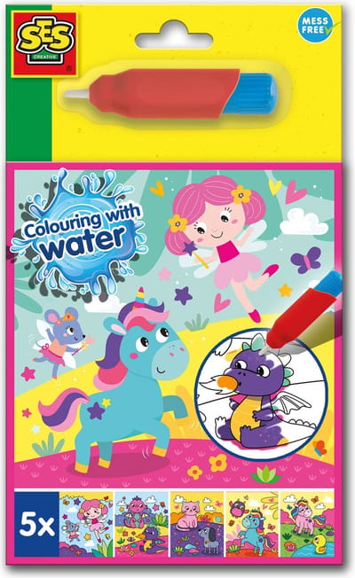 SES Creative - Kleuren met water kleurboek fantasie - Met herbruikbare waterstift - Kleuren zonder knoeien - Herbruikbare kleurplaten