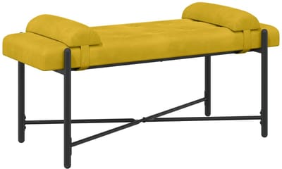 vidaXL - Knopgestoffeerde - Bank - met - Kussens - Geel - 110 - x - 40 - x - 46 - cm - fluweel