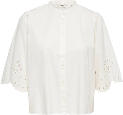 Only witte dames blouse   Ronde hals   Regular fit   Ajour patroon   Knoopsluiting   3/4 mouw Wit XS