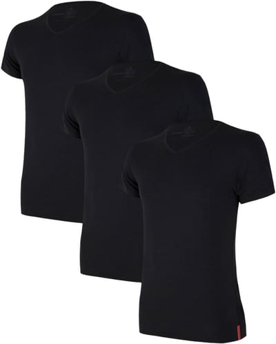 Undiemeister T Shirt Heren - Slim Fit T-shirt - 3-Pack - Volcano Ash (Zwart) - Tencel - Zijdezacht - Ademend - Anti-Bacterieel - Korte mouwen - V-Hals - Maat S
