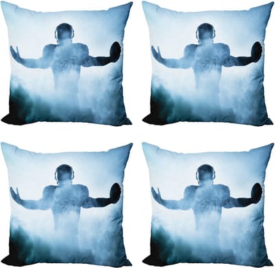 ABAKUHAUS Sports Throw Pillow Cover 4 Pack, American Football Hero, Modern Accent Double-sided Digital Print, 50 x 50 cm, Blauw