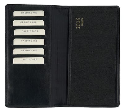 Brepols Agenda 2026 + lederden omslag - 6-talig - A6 agenda - liggend - Leder - MGPcards - 18.5 x 9.5 cm - Navy & Zwart