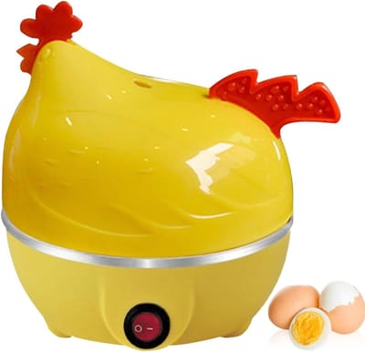 Eierkoker - Elektrische Eierkoker - Voor 7 eieren - Kipvormige Eierkoker - Snelle Eierkoker - Mini-ontbijtmachine - Snel, Draagbaar & Automatische Uitschakeling - Voor Keuken & Studentenkamer - Geweldig Cadeau voor Vrouw & Man - Geel - 1 Stuk