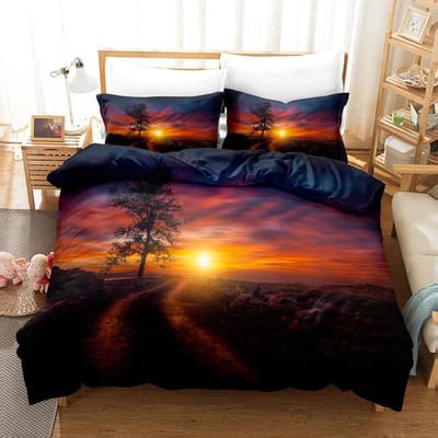 Goldon Sunset beddengoedset tropisch strand vakantie dekbedovertrekset meisjesbedovertrekset Sunrise dekbedovertrek kussensloop eenpersoons-dubbel AU Double(180x210cm)