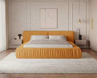 Gestoffeerd Bed 08 met Opbergruimte en Houten Lattenbodem 140x200 cm - Geel (Riviera 41)