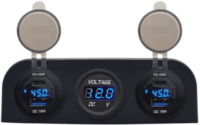 ProRide 12V USB Autolader 3 Poorten - 45W/QC3.0 - P19181 - Drievoudig opbouw paneel met Voltmeter