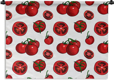 Wandkleed - Wanddoek - Rood - Patronen - Tomaten - 120x90 cm - Wandtapijt