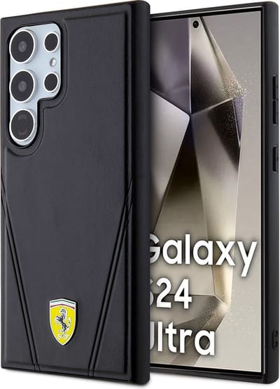 Ferrari Backcase hoesje geschikt voor Samsung Galaxy S24 Ultra - Effen Zwart - Kunstleer