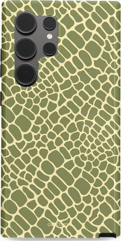 Casetastic hoesje geschikt voor Samsung Galaxy S24 Ultra - Dubbellaagse bescherming - Exotische Groen Geel Krokodillen Schubben - Fashion Case - Saliegroen Beige
