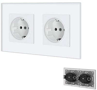 Dubbel Stopcontact met Steekklem - Kristal Glas Plaat | 16Amp Inbouw Wandstopcontact