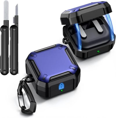 Beschermende Hoes voor Samsung Galaxy Buds 4 Pro en Galaxy Buds 4 met Magneetsluiting, Sleutelhanger en Schoonmaakset, Schokbestendige Volledige Bescherming, Cyber Series, Blauw