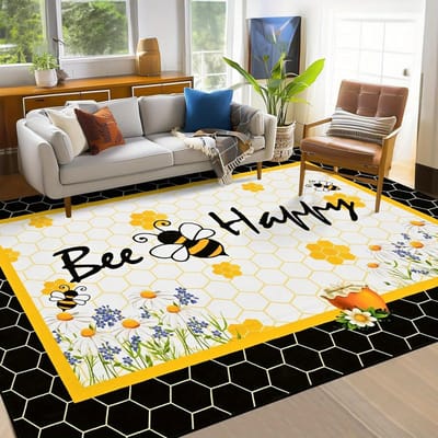 1 stuk Honingbij Vloerkleed voor Woonkamer Geel Vloerkleed voor Slaapkamer Zacht Vloertapijt voor Eetkamer voor Keuken Wasruimte Kantoor Decoratie 120*160cm